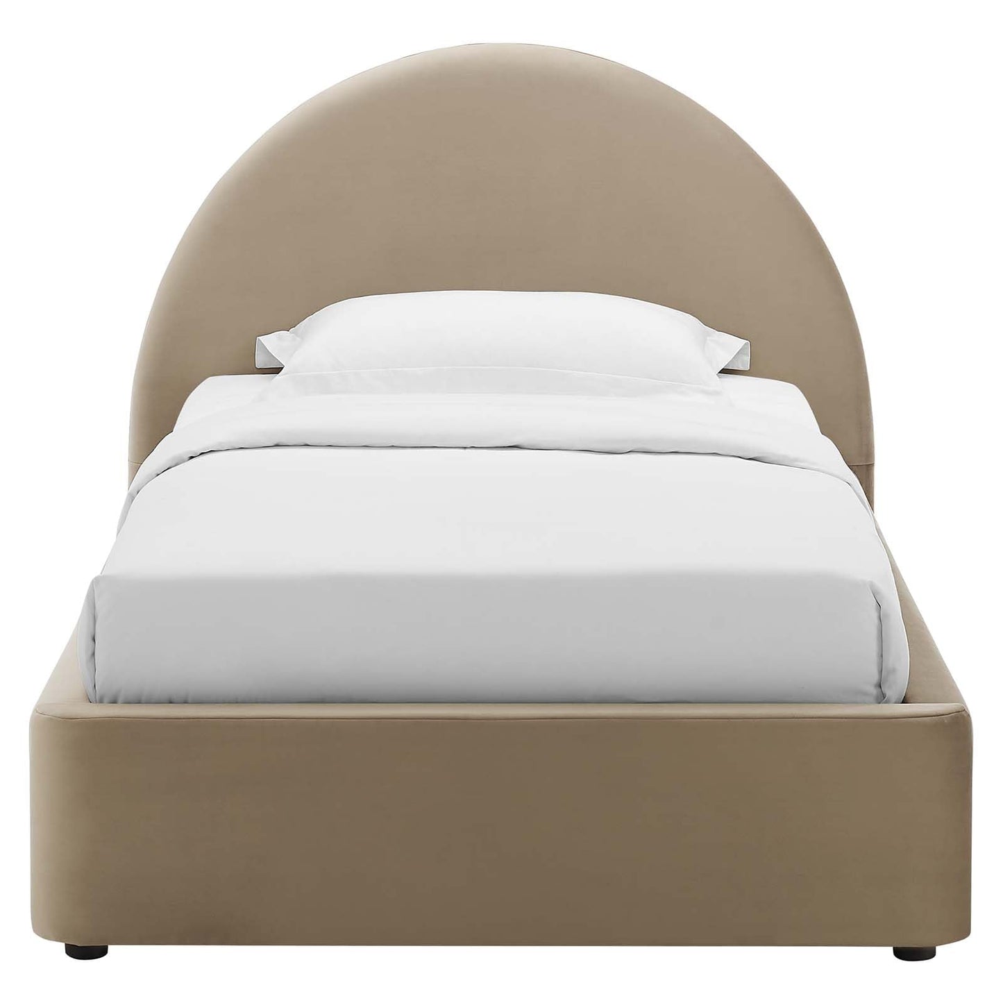 Modway Resort Twin Size Platform Bed with Arch Shaped Round Headboard in Taupe, Upholstered Bed Frame, Stain-Resistant Performance Velvet, Soft Cloud Bed Frame, No Box Spring Needed, Strong Wood Slats