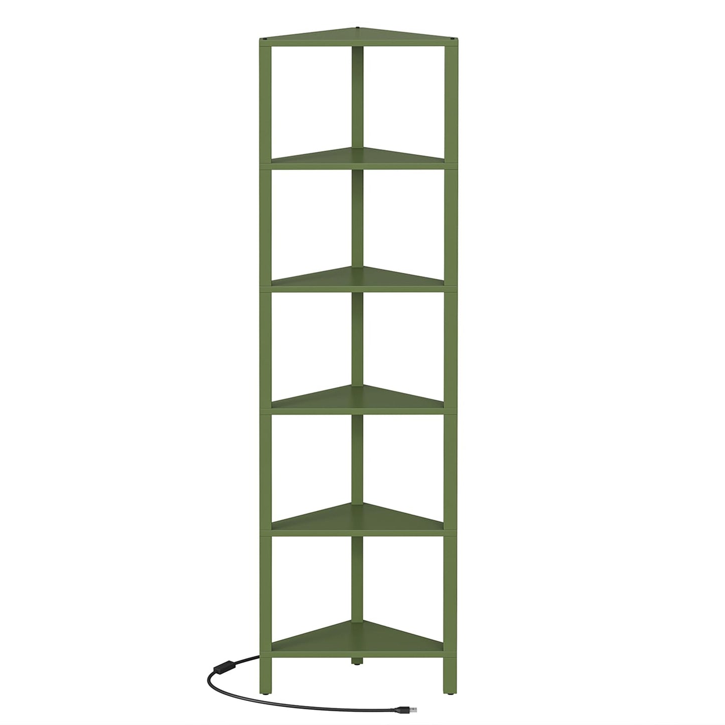 TUTOTAK Corner Shelf with LED Light, 6-Tier Corner Bookshelf for Small Space, Narrow Display Corner Shelf Stand with Storage Rack, for Living Room, Bedroom, Olive Green BS05BOG006L