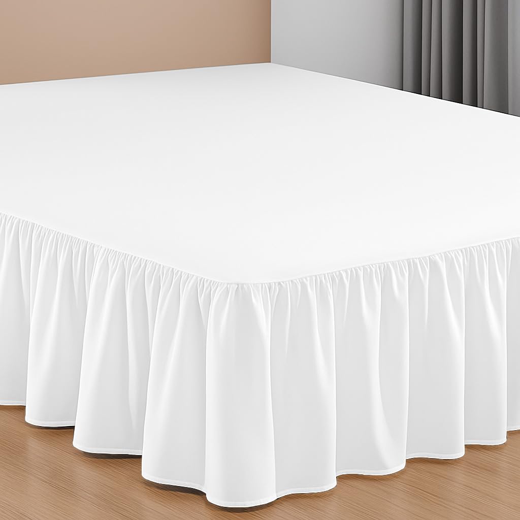 SGI Bedding 16 Inch Drop Ruffled Bed Skirt Cal King Size - Classic Gathered Styling, Platform Style Dust Ruffle with Secure Fit, Split Corners, Wrinkle-Resistant Microfiber - White