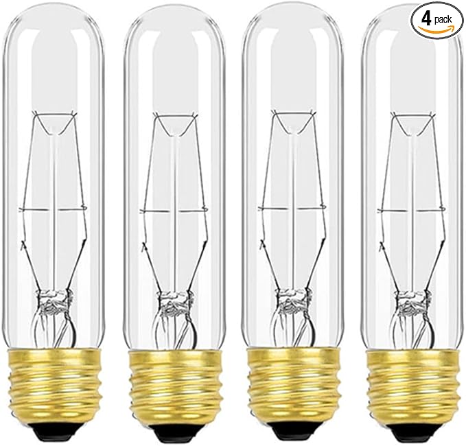 25 Watt T10 Clear Tubular Incandescent Light Bulb, T10 Bulb, Vintage Style