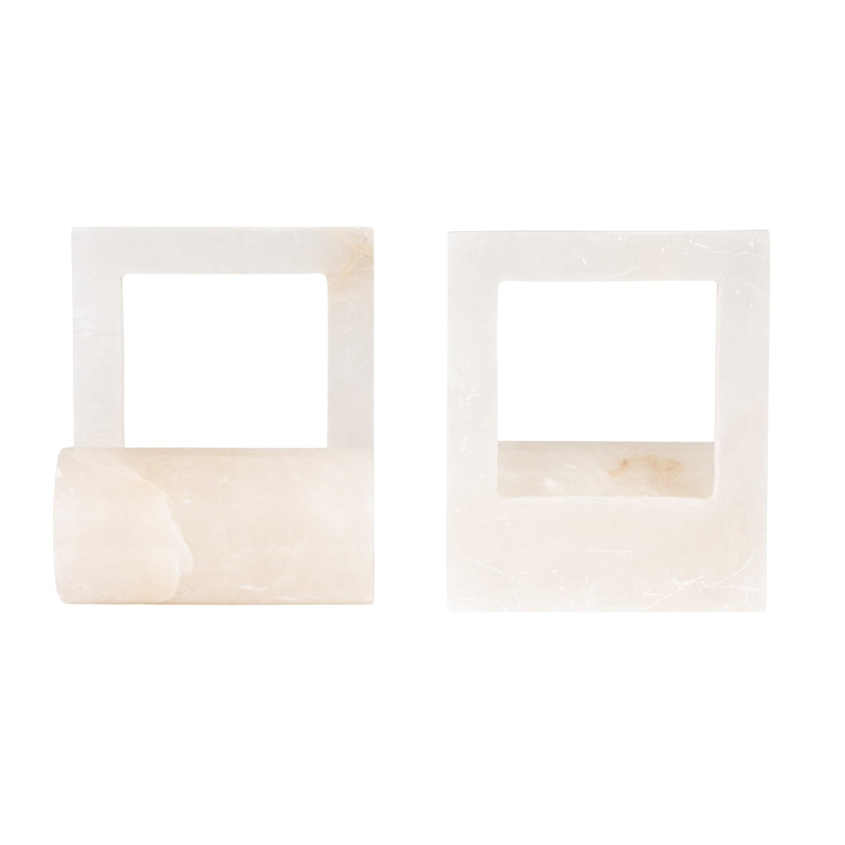 Creative Co-Op 2-Piece Alabaster Bookends with Cut-Outs, Translucent White