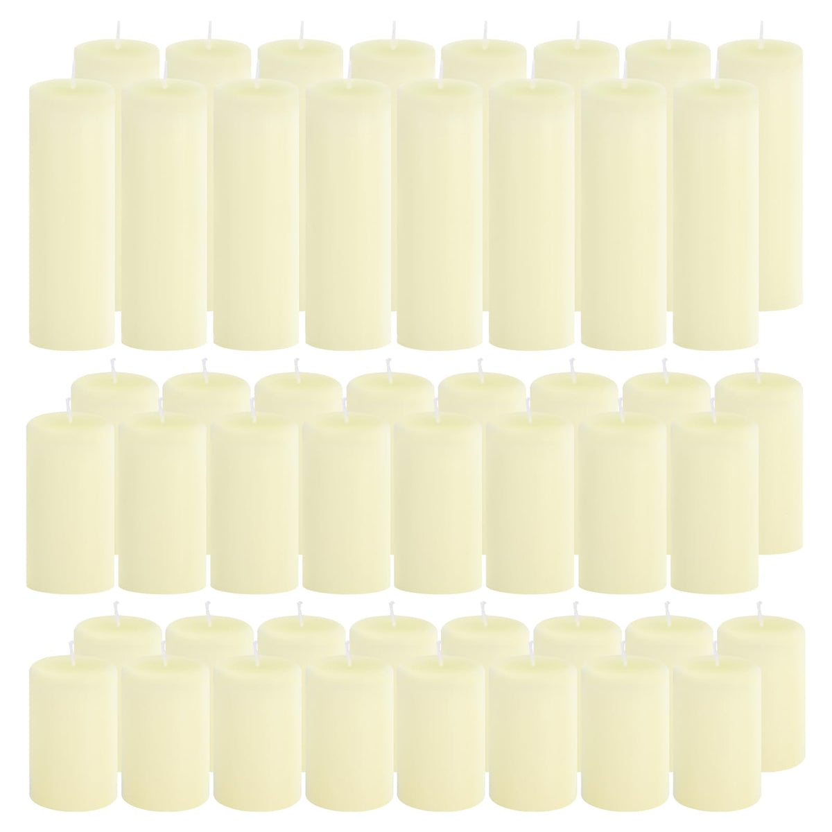 CHICERA 48-Pack Ivory Pillar Candles Bulk Set - 2x3, 2x4, 2x6 Inch Unscented Dripless Pillar Candles for Weddings, Home Decor & Centerpieces - Clean Burning Smokeless Decorative Candles