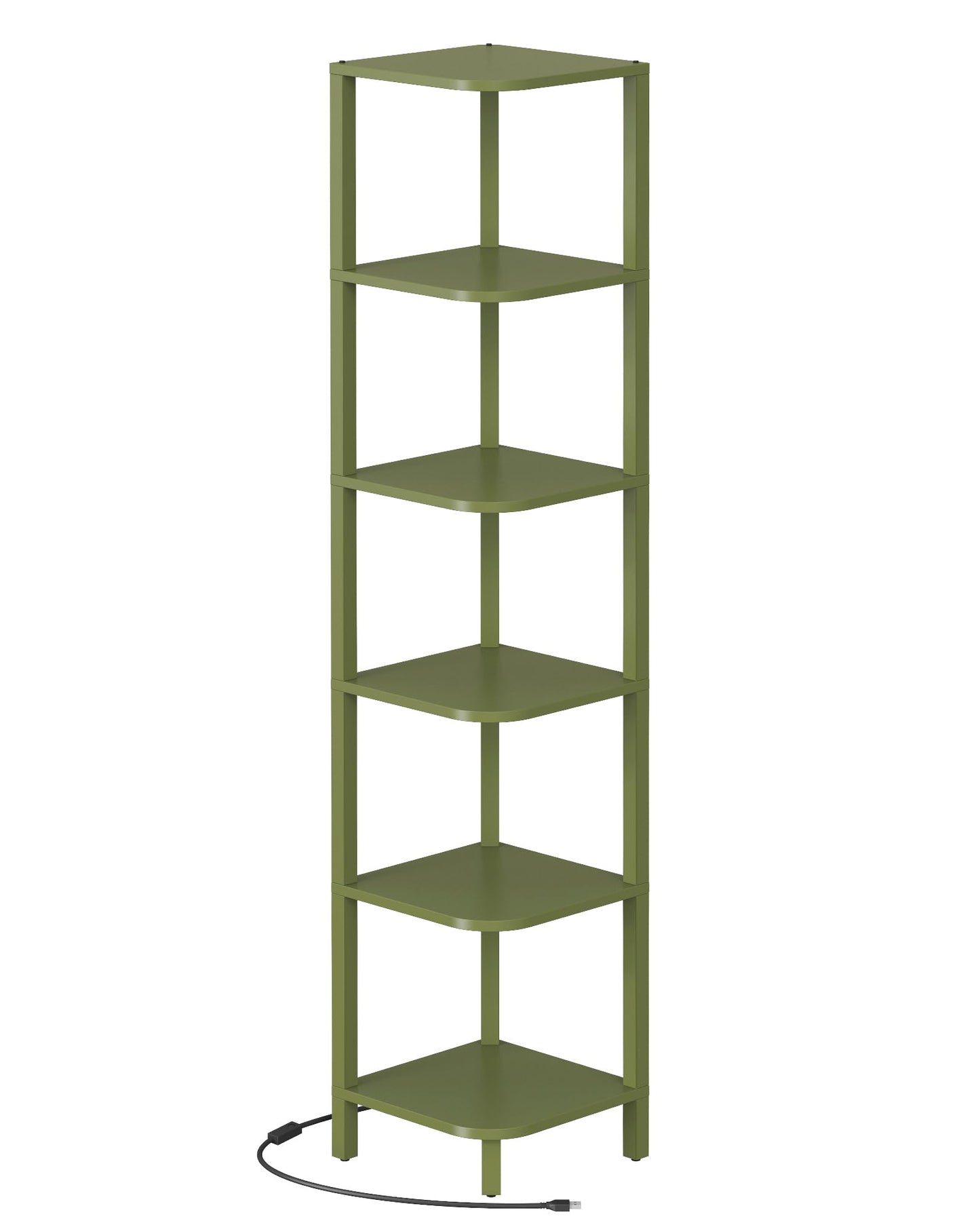 TUTOTAK Corner Shelf with LED Light, 6-Tier Corner Bookshelf for Small Space, Narrow Display Corner Shelf Stand with Storage Rack, for Living Room, Bedroom, Olive Green BS08BOG006L