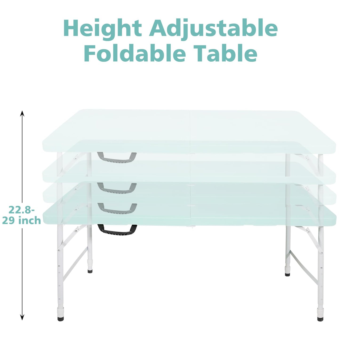 SculPong 4 FT Folding Table with Carry Handle, Portable Fold-in-Half Plastic Table, Rectangle Foldable Table for Indoor/Outdoor Blue