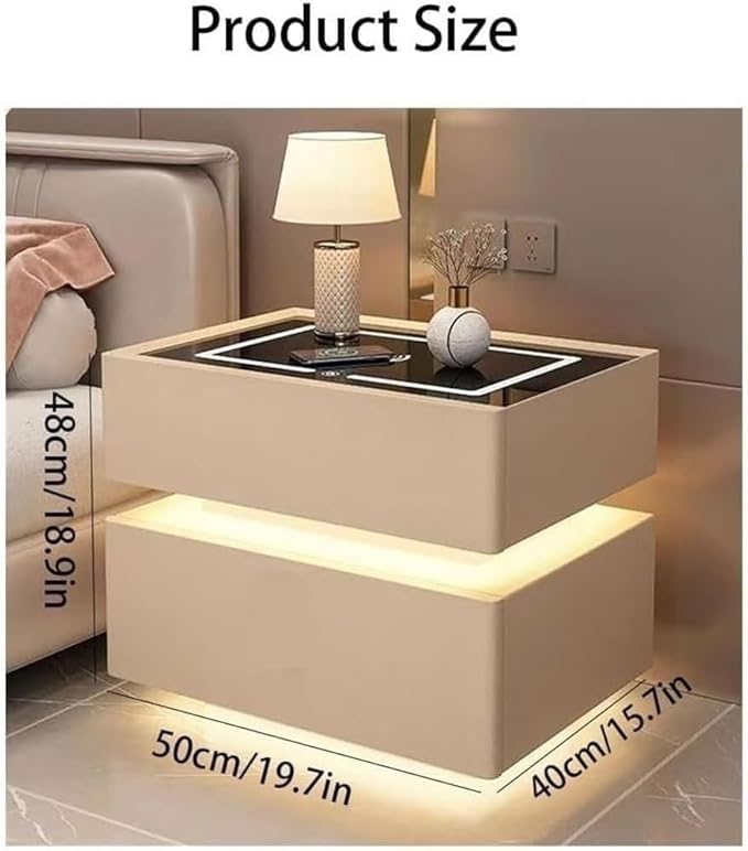 Smart Nightstand with Wireless Charging and Touch Sensing, Night Table Bedside