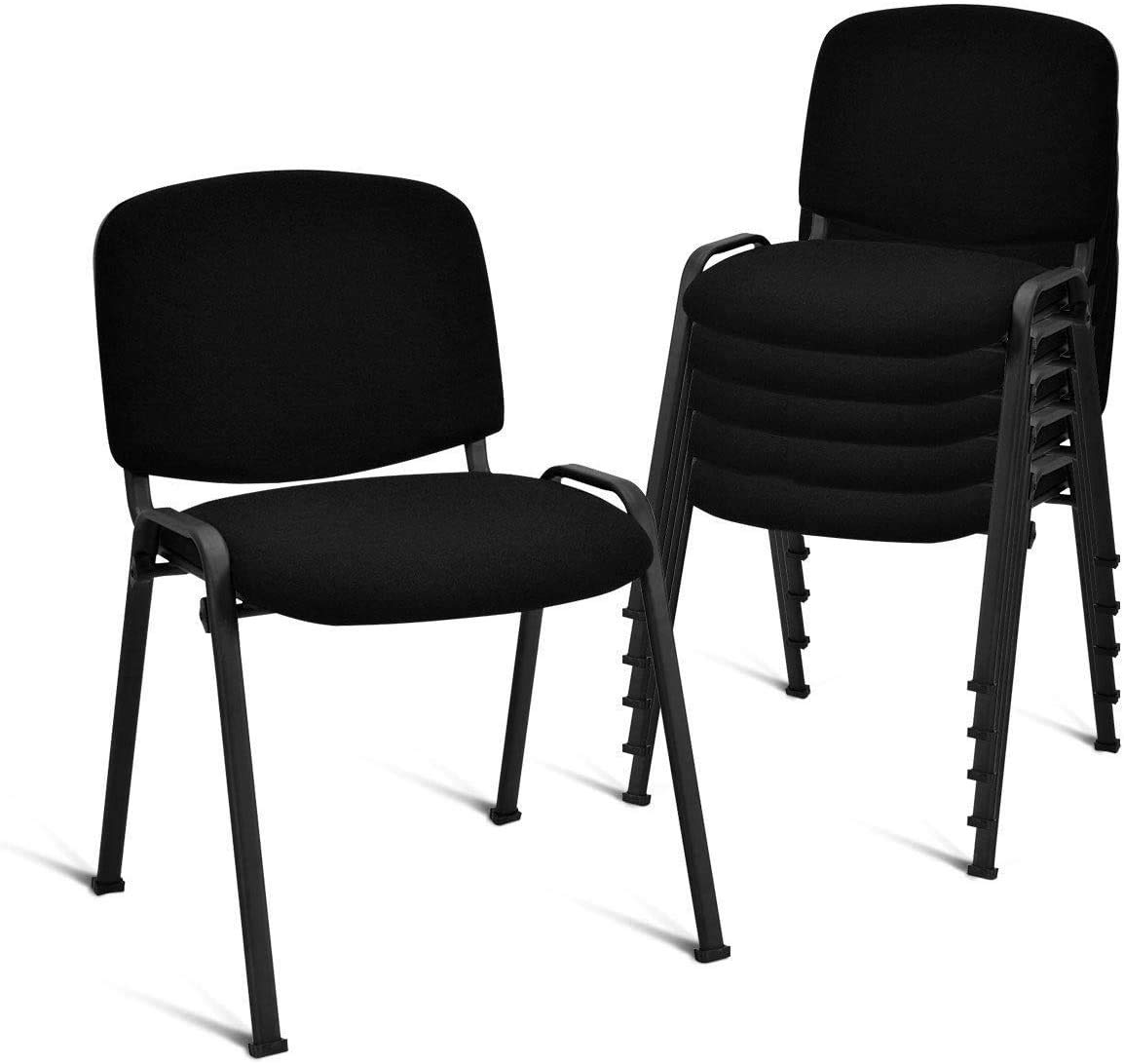 LUARANE 5Pcs Modern Conference Chair Reception Stackable Chair with Ergonomic Lumbar Support & Comfort Seat Back Sponge Cushion, for Guest Office Waiting Room, Sturdy Steel Frame, Black
