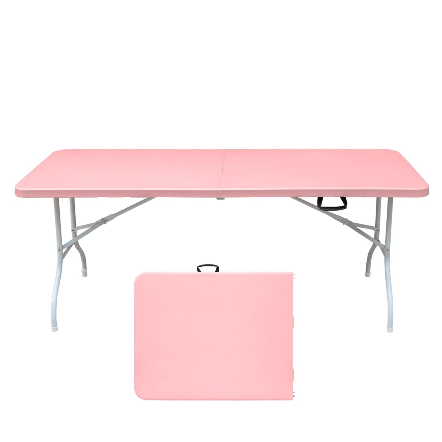 SculPong 6 FT Folding Table with Carry Handle, Portable Fold-in-Half Plastic Table, Rectangle Foldable Table for Indoor/Outdoor Beautiful Pink