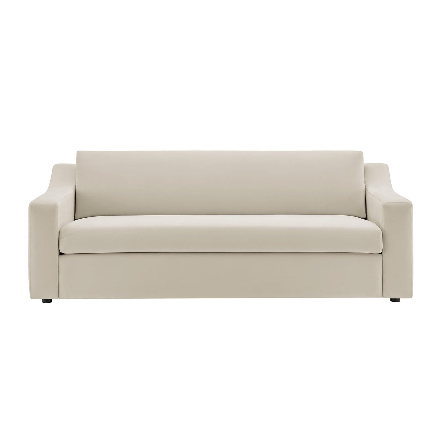 Modway Liora 87 Inch Stain-Resistant Performance Velvet Sofa in Alabaster - 3 Seater Upholstered Sofa Couch for Living Room Seating - Comfy Deep Seat Sofa with Scoop Arms