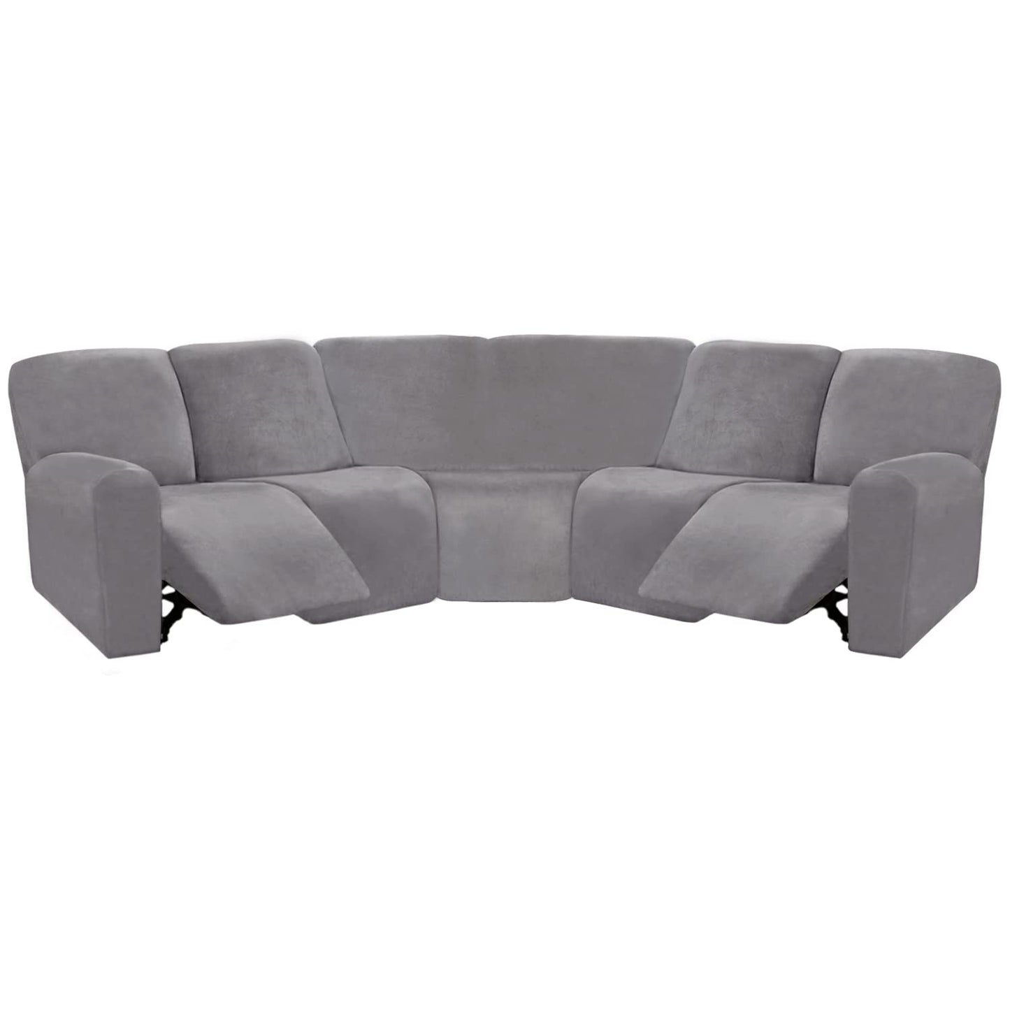 ULTICOR 7-Piece L Shape Sectional Recliner Sofa Covers, Velvet Stretch Reclining Couch Covers for Reclining Sofa, Thick, Soft, Washable (Light Gray, 5 Seat Recliner Cover)