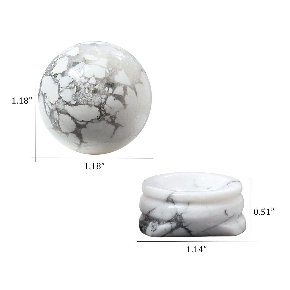 Casaper Natural White Howlite Turquoise Ball with Stone Stand, Healing Crystal Sphere for Home Fengshui Yoga Meditation, Reiki Energy Balancing 1.18”(30mm)