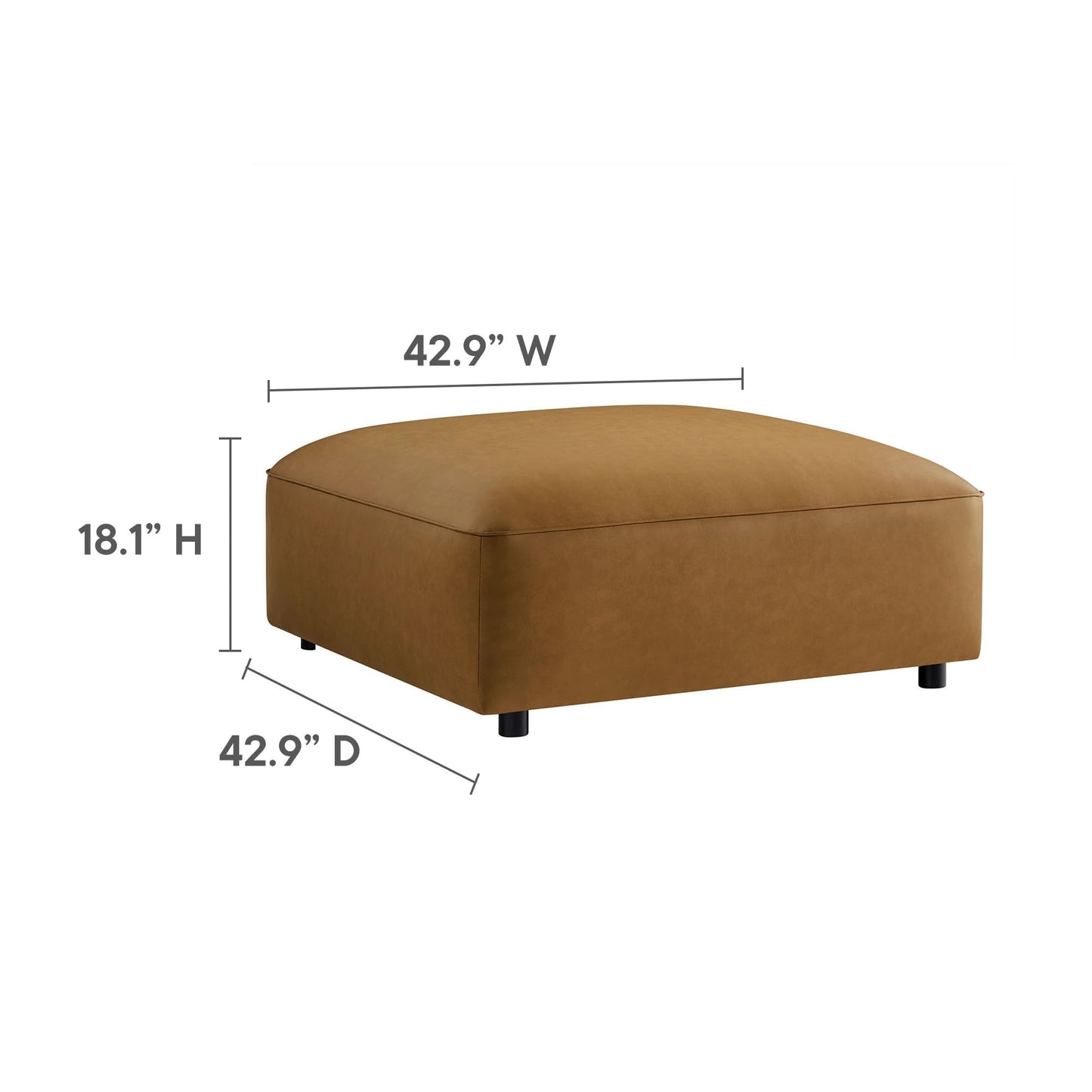 Modway Auren Vegan Leather 6 Piece Modular Sofa in Camel - Faux Leather 4 Seater Sectional - Comfy Modern L Shaped Sofa - Oversized Mid Century Modern Couch for Living Room