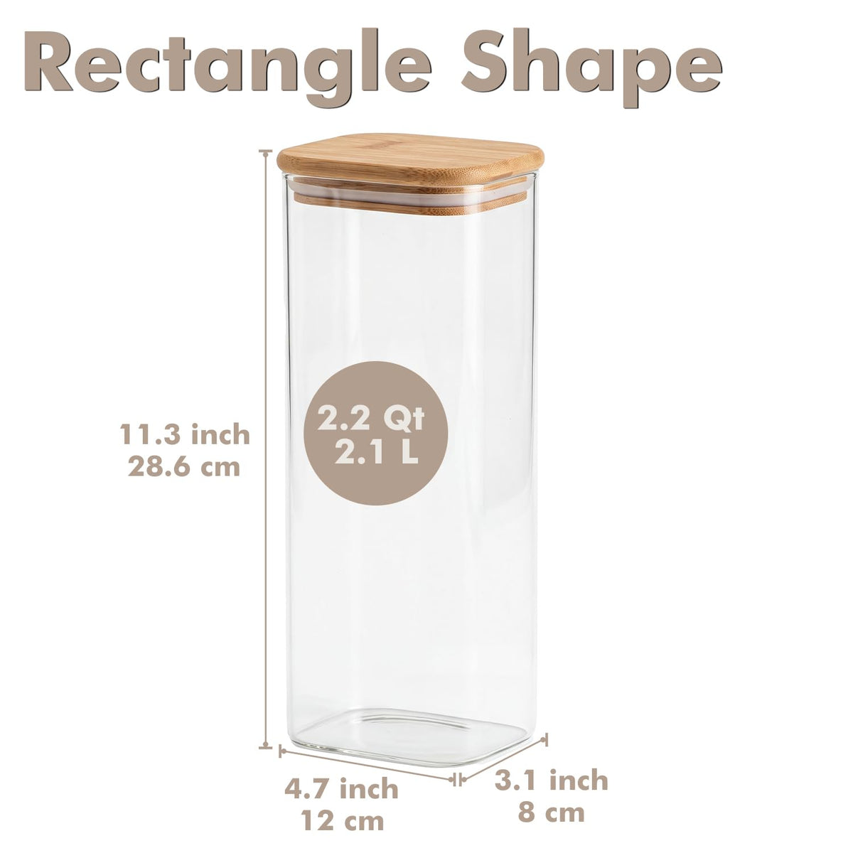 Xoniwis 3-Pack 2.2Qt Rectangle Glass Spaghetti Jars with Bamboo Lids