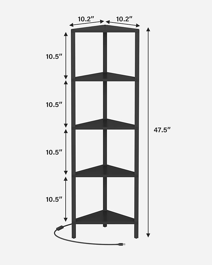 TUTOTAK Corner Shelf with LED Light, 5-Tier Corner Bookshelf