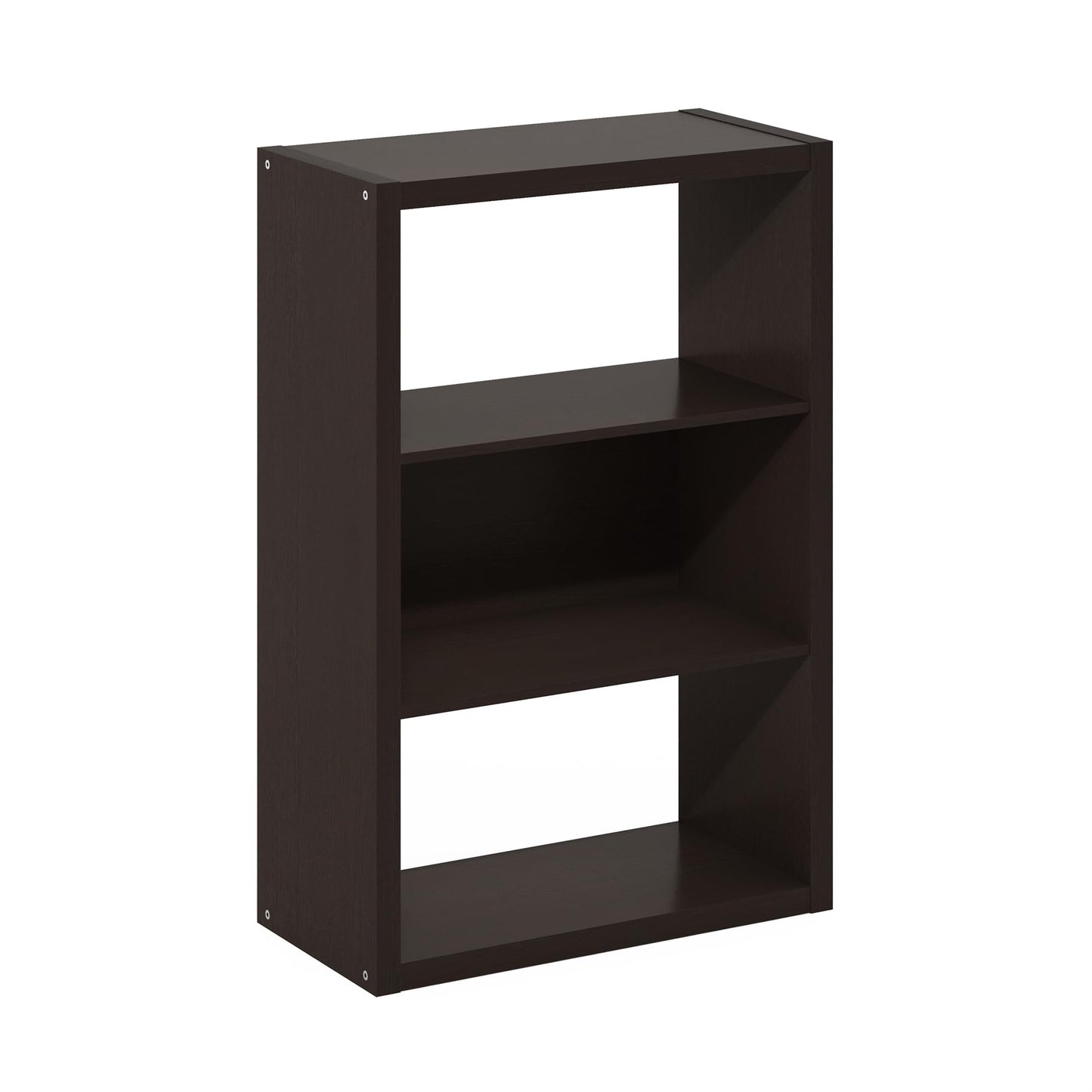 Furinno Viola Book Shelf, 3-Tier Bookshelf, Extra Thick Frame Bookcase with Open Shelf, Open Back Design, 11.3" x 23.2" x 35.9", for Living Room, Bedroom, Home Office, Black Dark Oak