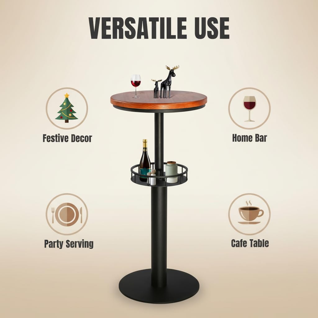 LOKKHAN 42" Tall Rustic Industrial Bar Table with Storage-19.68" Dia Round Wooden Top Metal Bar Height Adjustable Standing Pub Table-Dining Room Cocktail Bistro Table