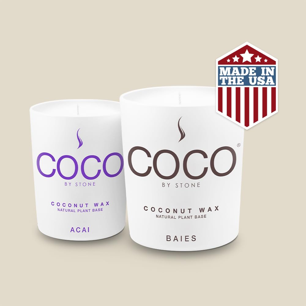 COCO by Stone 6.5oz Candle, Coconut Apricot Wax Candle for Home (Baies), Home Fragrance Product, 1-Wick Candle, Enhances Indoor Aroma, Vegan & Cruelty-Free, Clean Burning, Hand-Poured