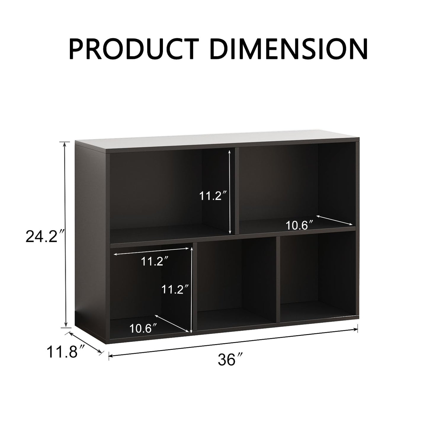 NewBeth Wooden 5 Cube Storage Organizer with Closed Back Panel, Black Cube Shelf Heavy Duty Cubby Storage Organizer with Compartments for Living, Display Shelf