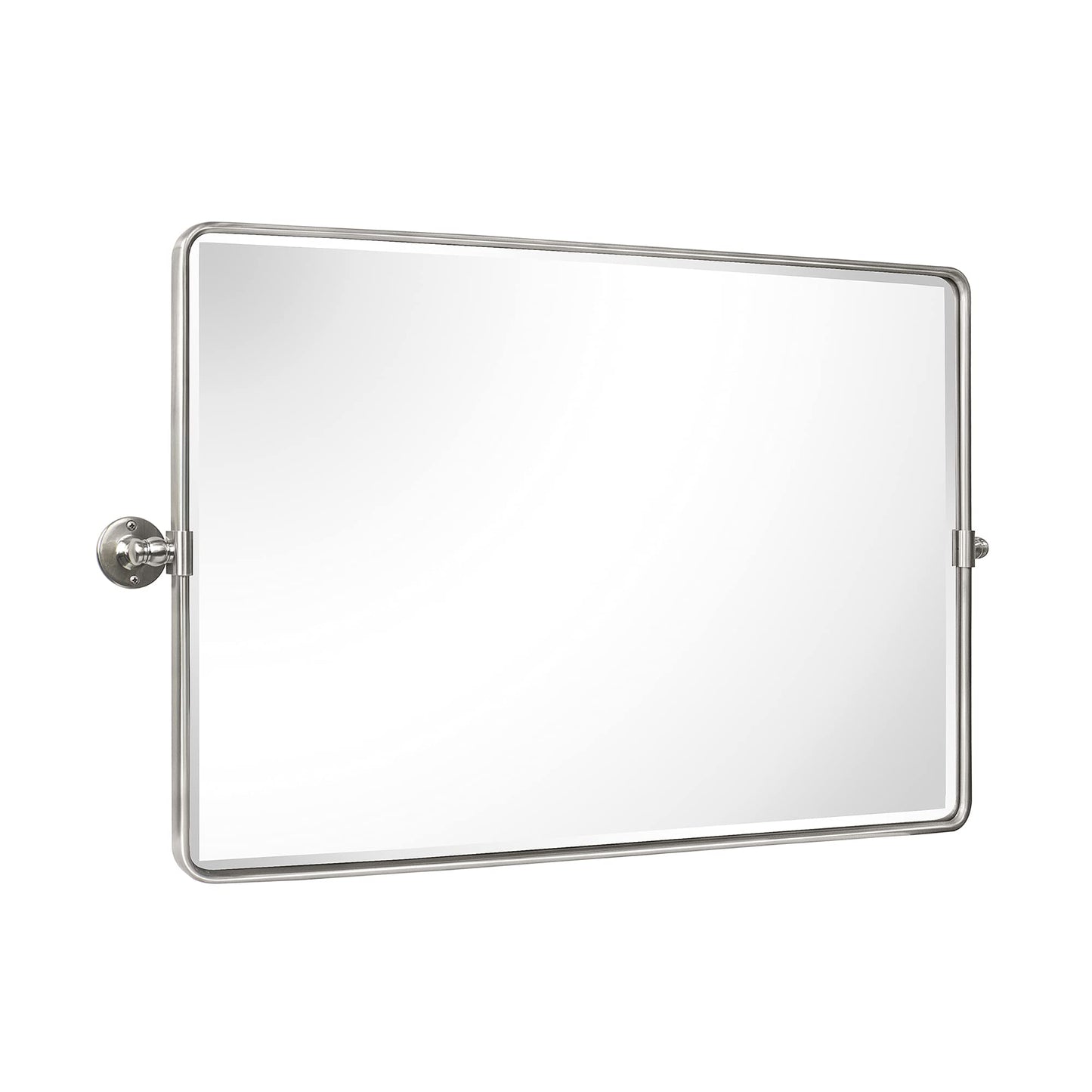 TEHOME Horizontal Pivot Bathroom Mirror Tilting Brushed Nickel Metal Framed Pivot Rectangle Rounded Rectangluar Vanity Mirrors for Wall, Overall 38.91 x 23 inches (Mirrror 35 x 23 inches)