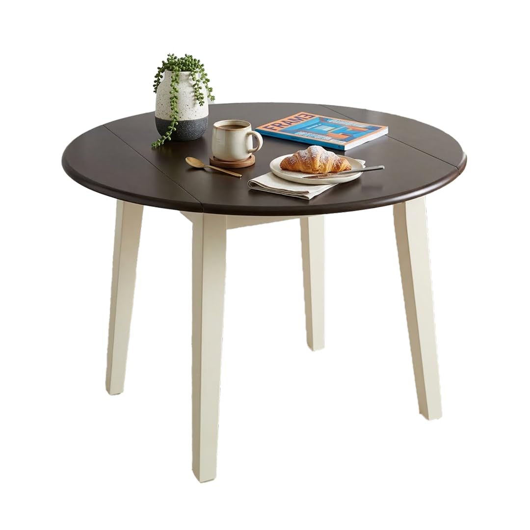 Signature Design by Ashley Woodanville Cottage 40" Round Drop Leaf Dining Table, Cream & Brown