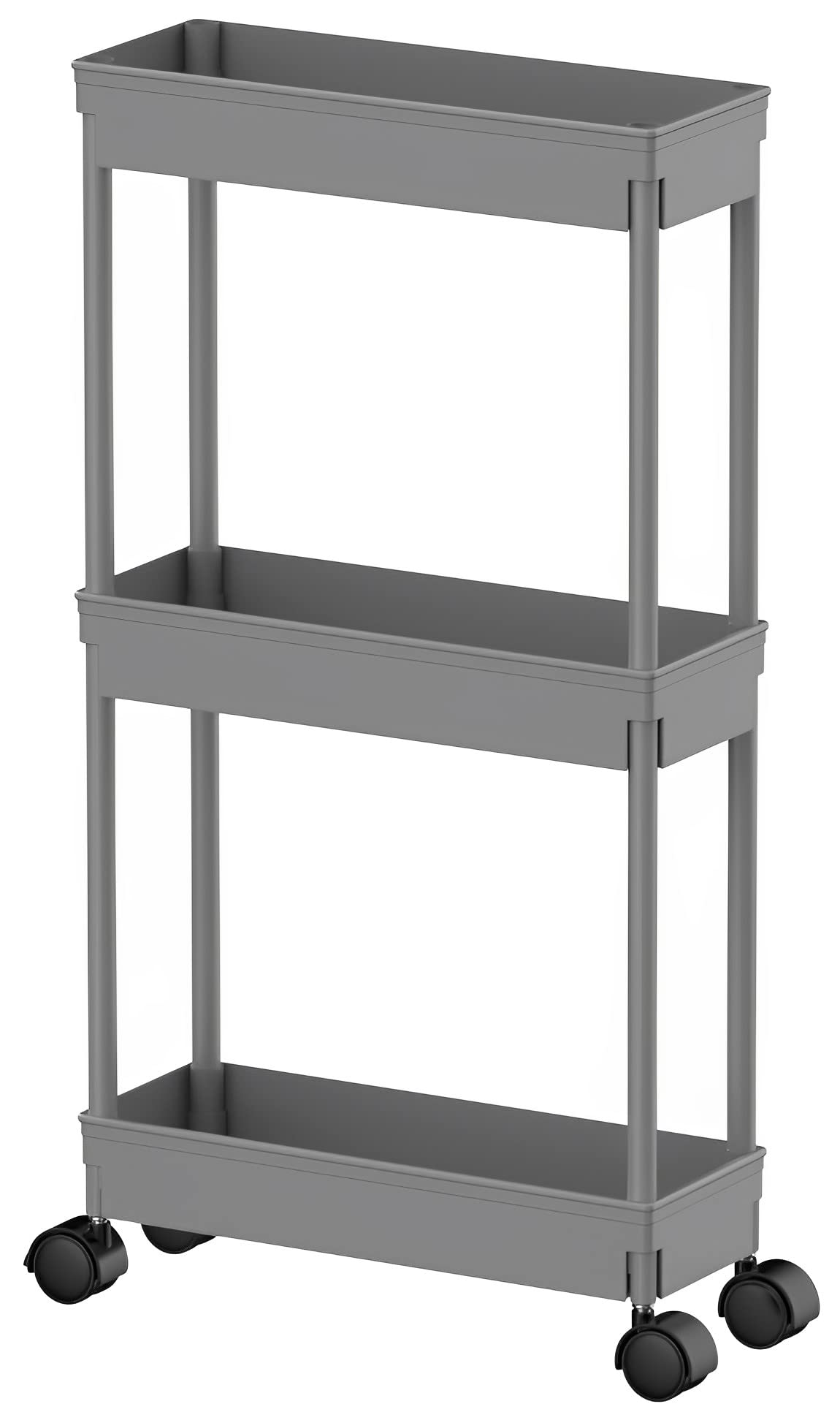 Sooyee Slim Storage Cart,3 Tier Bathroom Rolling Utility Cart Storage Organizer Slide Out Cart, Mobile Shelving Unit Organizer Trolley for Office Bathroom Kitchen Laundry Room Narrow Places, Grey