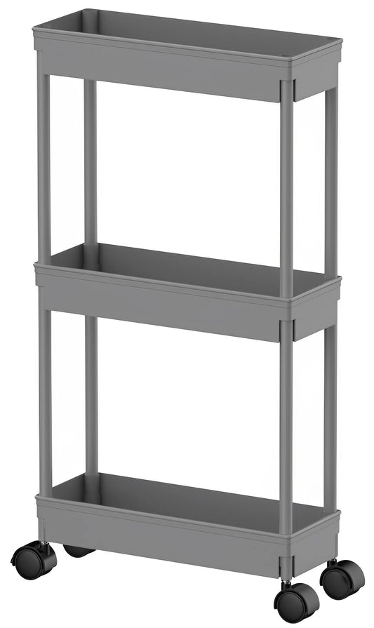 Sooyee Slim Storage Cart,3 Tier Bathroom Rolling Utility Cart Storage Organizer Slide Out Cart, Mobile Shelving Unit Organizer Trolley for Office Bathroom Kitchen Laundry Room Narrow Places, Grey