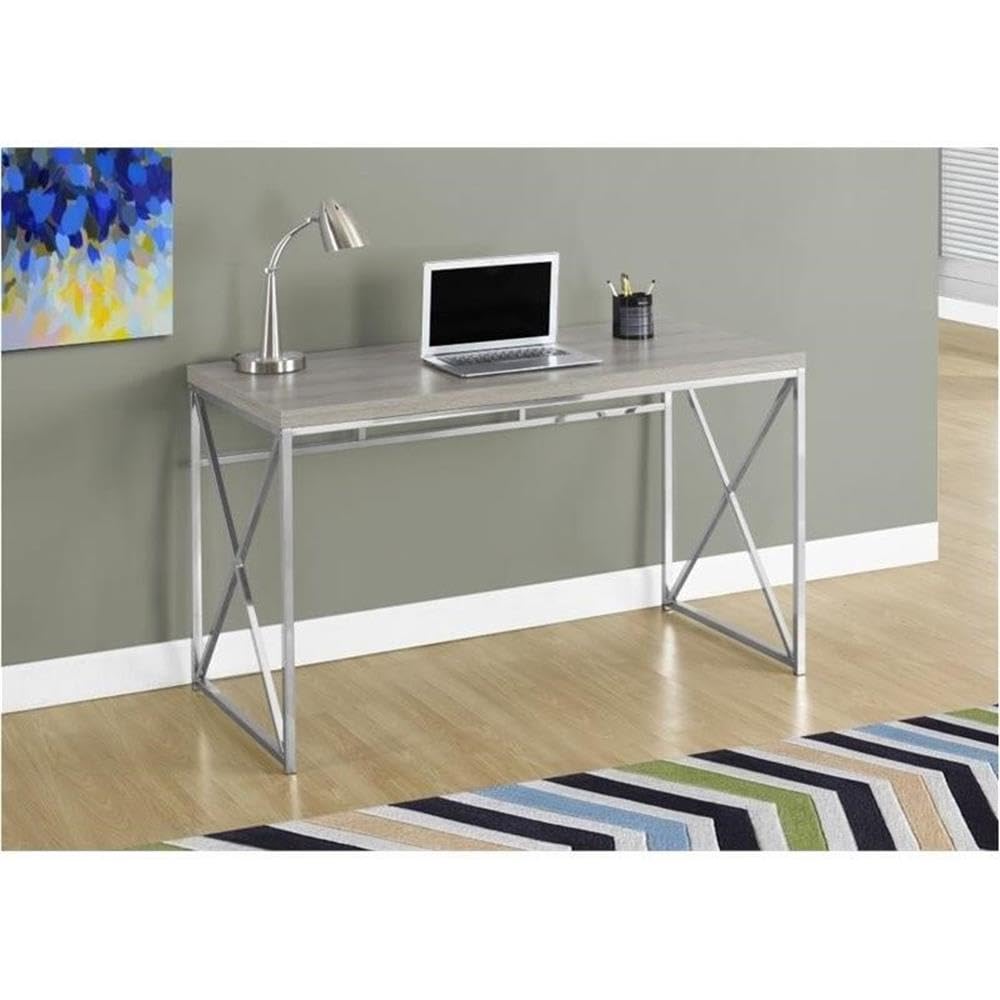 Monarch Specialties I 7204 Computer Desk, Home Office, Laptop, Work, Metal, Laminate, Brown, Chrome, Contemporary, Modern