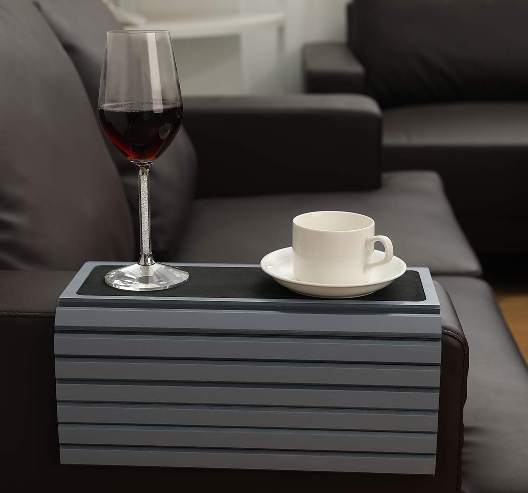 GEHE Couch Arm Tray Table, Flexible/Foldable Sofa Arm Tray, Couch Armrest Table Cup Holder Great for Drinks Snacks Remote Control, Portable Side Table and Anti-Slip Bottom
