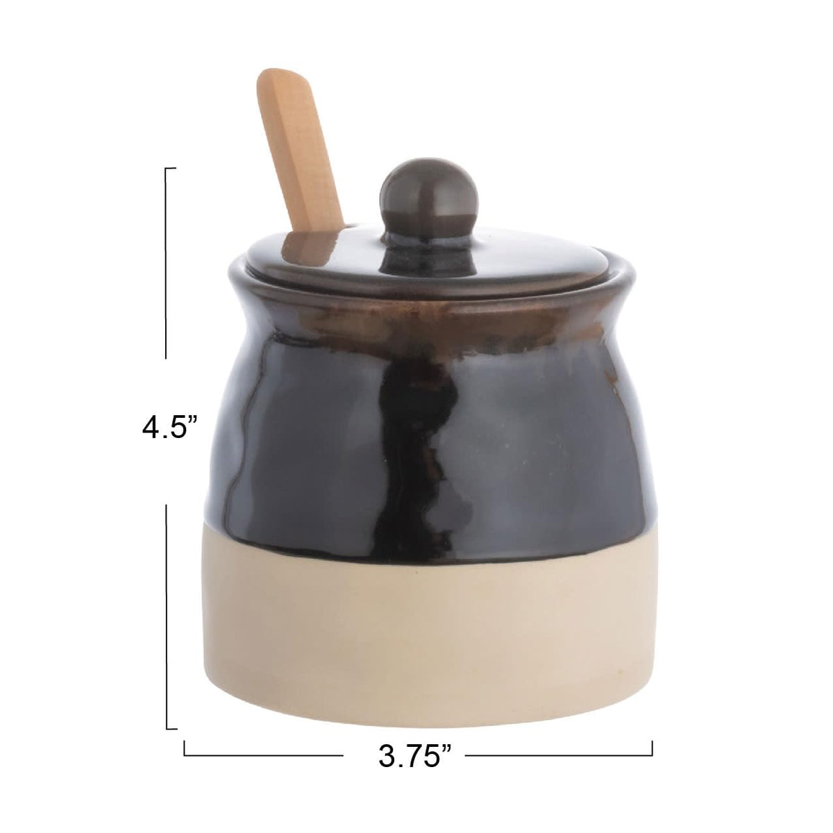 Creative Co-Op Stoneware Sugar Pot with Lid and Wood Spoon, Espresso Glaze