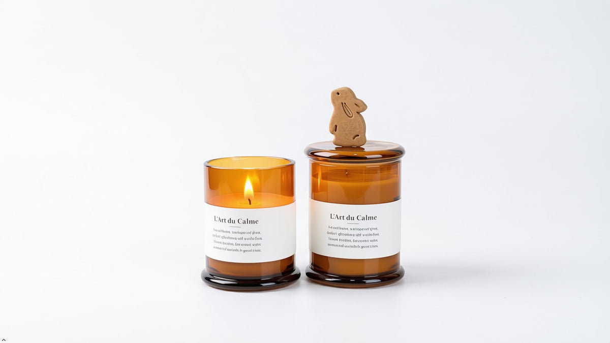 Royal Home Luxury Scented Candle with Wooden Wick in Artistic Glass Jar and Value Added Botanic Scented Ornament, Natural Botanical Fragrance, Velour Glow Scent with Sandalwood Amber and Vanilla