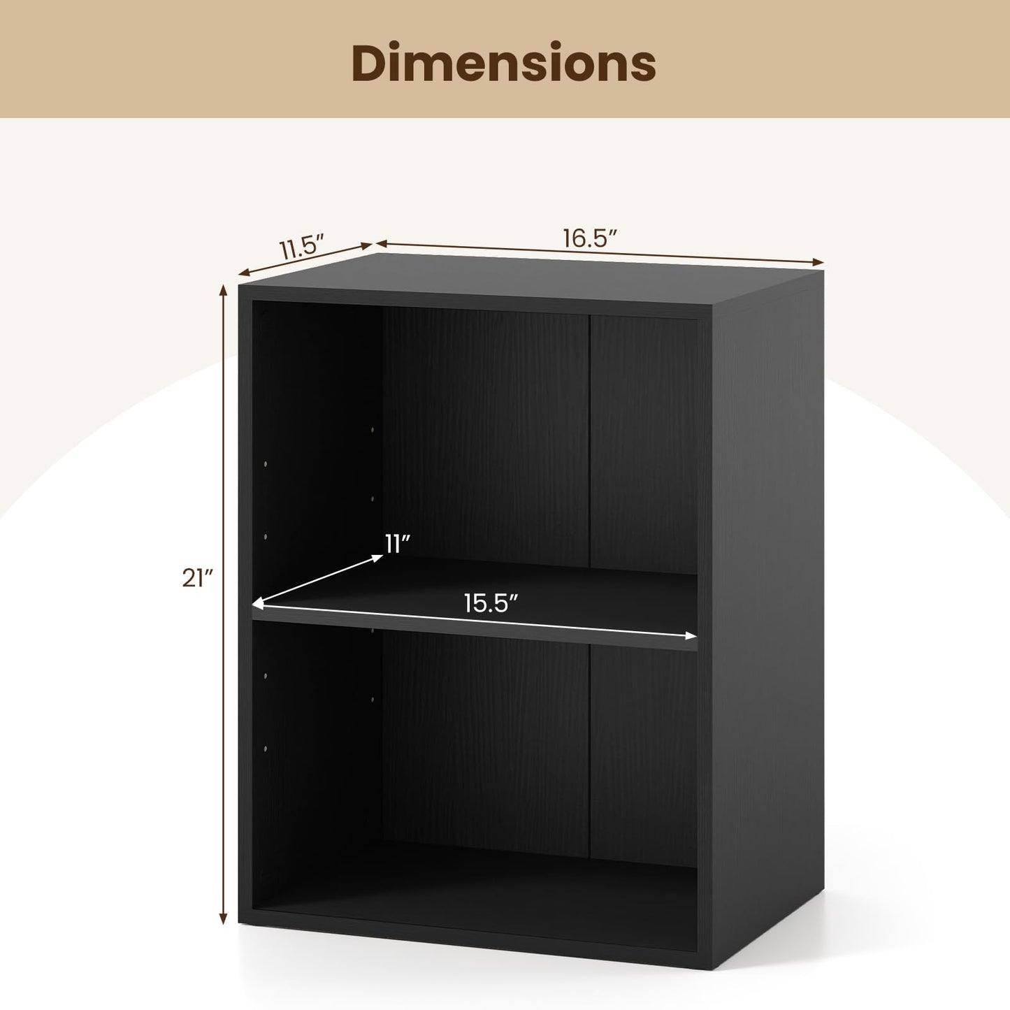 Giantex 2 Cube Bookshelf and Bookcase, 2-Layer Storage Shelf w/Large-Capacity Open Storage Space, MDF P2 Veneer, for Living Room Bedroom Study Office Multi-Functional Furniture Display Cabinet, Black