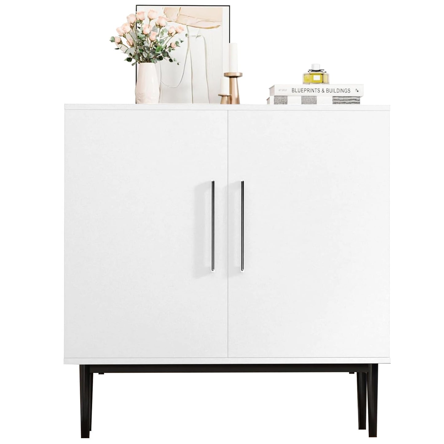 LUCKLIFE White Kitchen Sideboard Buffet Cabinet with Doors, Modern Coffee Bar Cabinet for Dining Room & Living Room, White, 1 Pack
