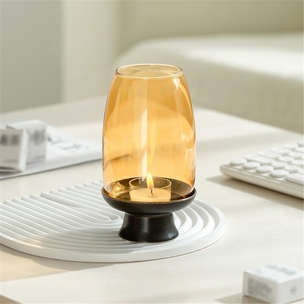cfycfy987 Candelabra Ceramic Candlestick with Glass Lampshade Household Aromatherapy Candle Holder Tea Room Decoration Candle Sticks Holder