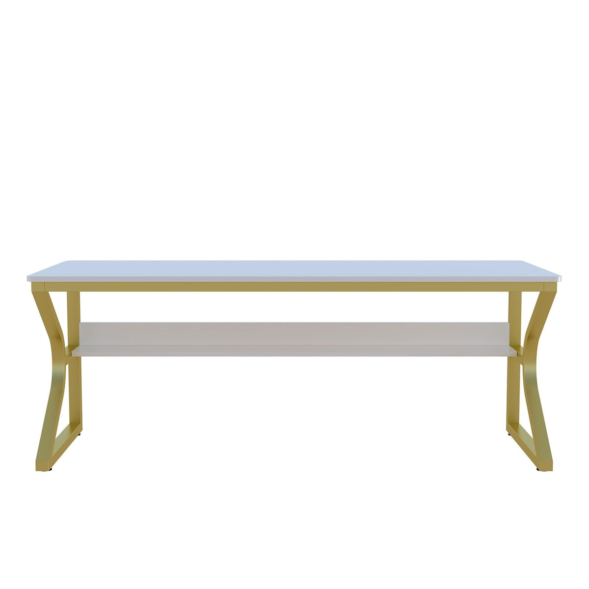 OSCHF Extra Long Desk with Bookshelf - 71" Double Long Writing Table for 2-Person Workstation, Modern Study Work Computer Desk for Home and Office, Gold