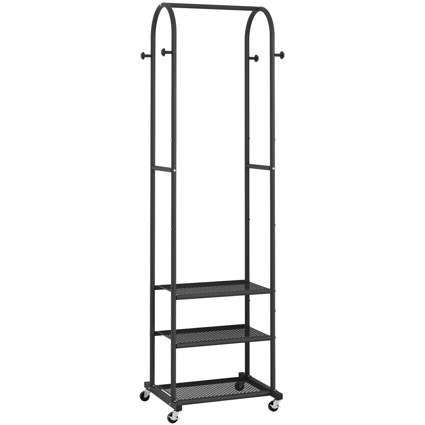 Kaitiemoo Heavy Duty Clothing Rack with Wheels,Modern Garment Rack with 3 Metal Shelves, 71.8Inches Display Rack for Hanging Clothes, Hanging Rod for Small Space,Black