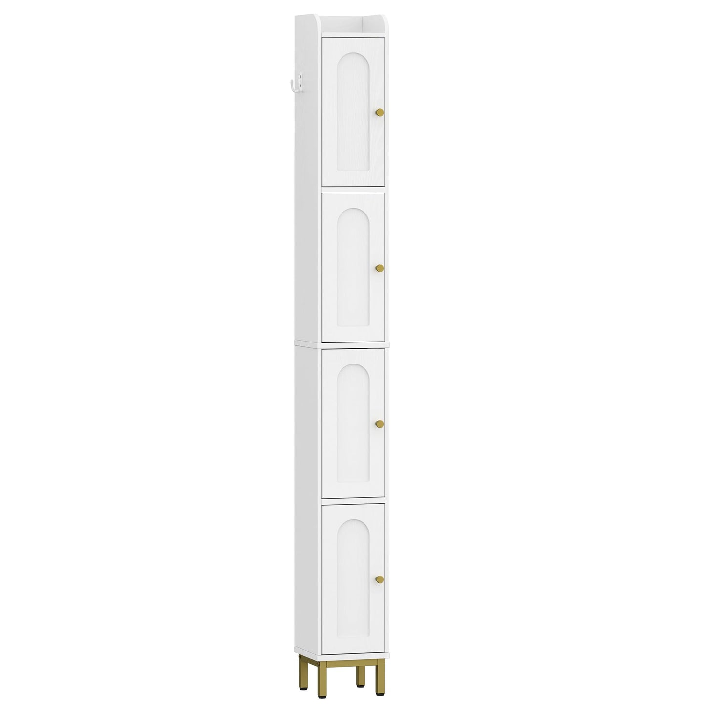 Hzuaneri 4-Tier Narrow Tall Storage Cabinet, Slim Bathroom Storage Cabinet with 4 Adjustable Feet and Shelves, Bathroom Organization for Small Space, Kitchen, Living Room, Laundry Room White BC42213G
