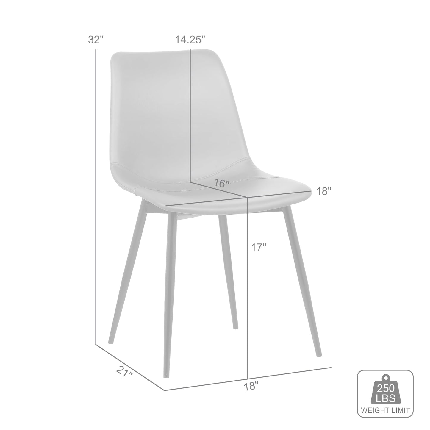 Armen Living Monte Mid Century Modern Dining Accent Chair for Table Kitchen Desk Vanity in Charcoal Gray Faux Leather with Black Metal Legs