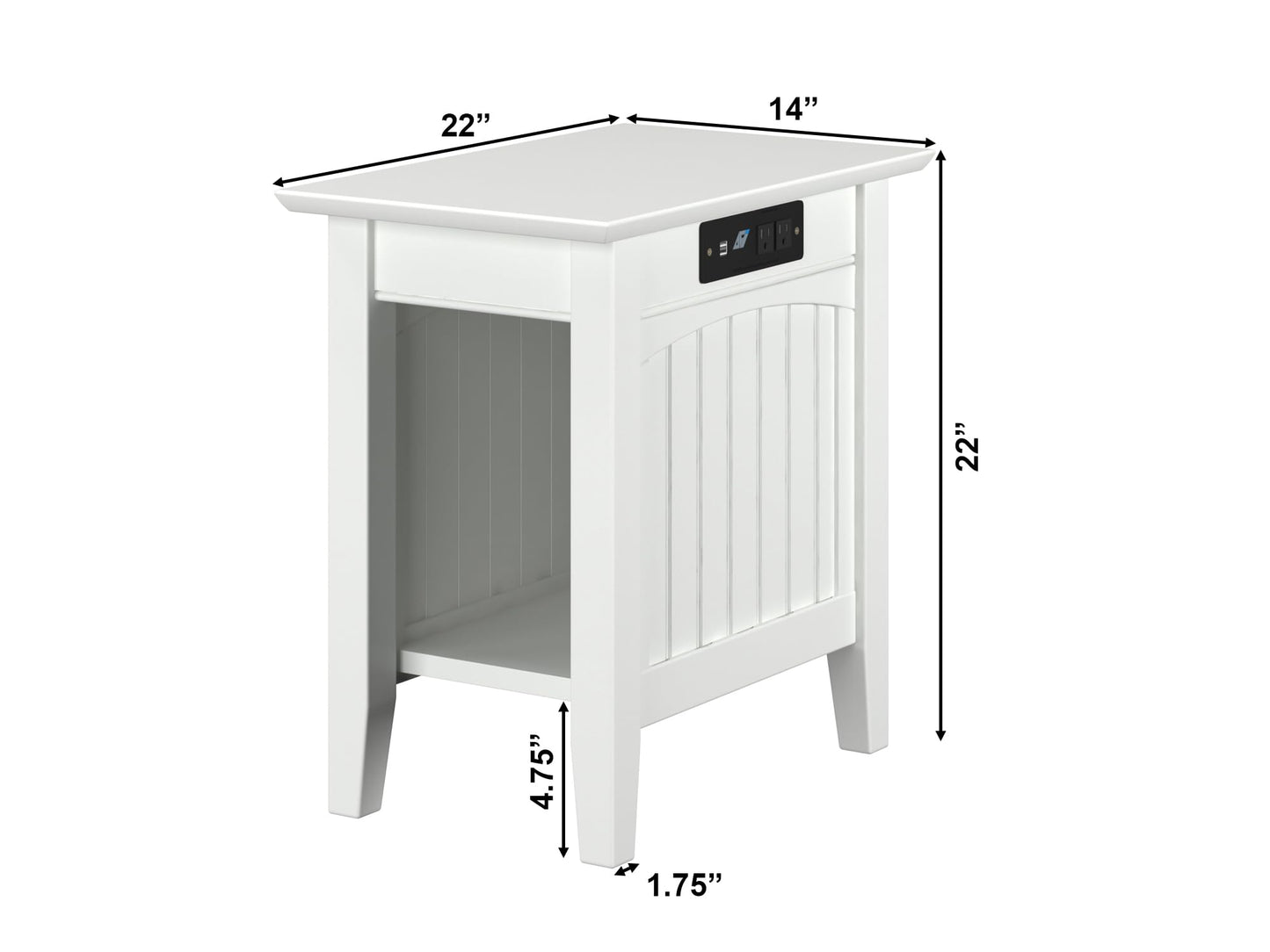 AFI Nantucket Chair Side Table with Built-in Charger in White