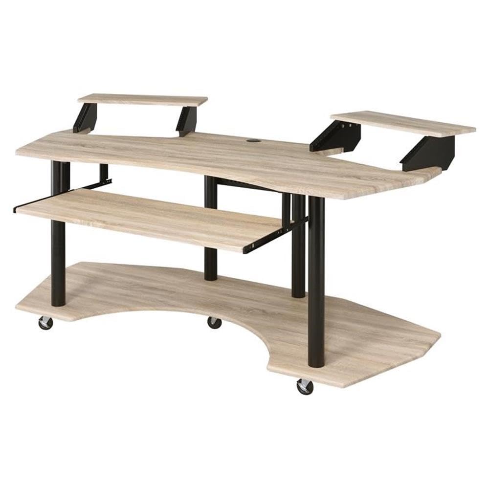 Acme Eleazar Wooden 3-Shelf Music Recording Studio Desk in Natural Oak