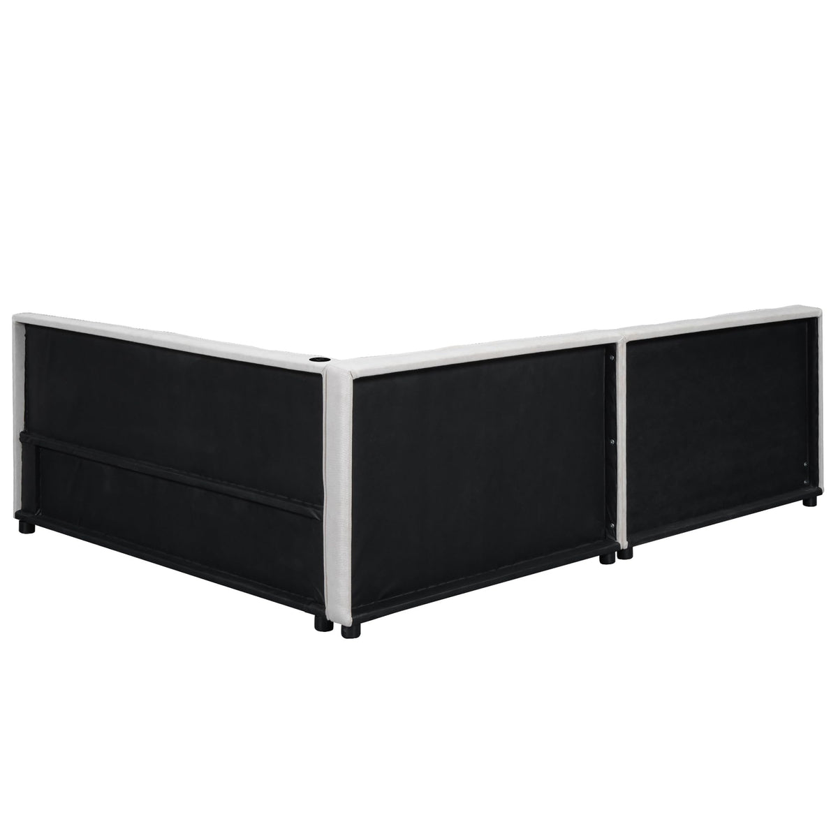Merax Queen Size Modern Upholstered Platform Bed with USB Ports, Floor Daybed with Wood Slat Support/Queen,Beige