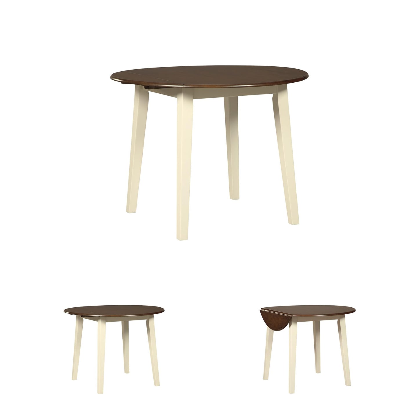 Signature Design by Ashley Woodanville Cottage 40" Round Drop Leaf Dining Table, Cream & Brown