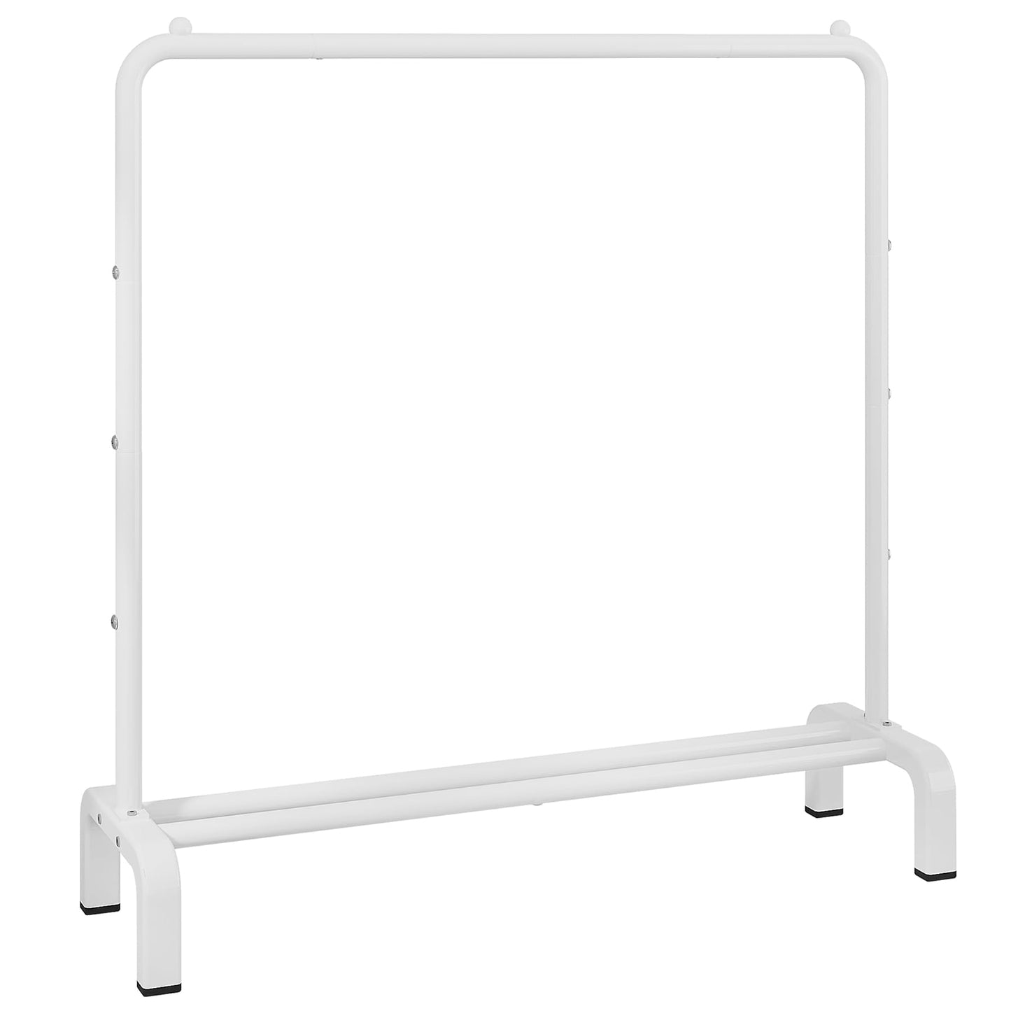 JIUYOTREE Metal Clothing Rack, 43.3 Inches Clothes Garment Coat Rack with Bottom Shelf for Hanging Skirts, Shirts, Sweaters, White