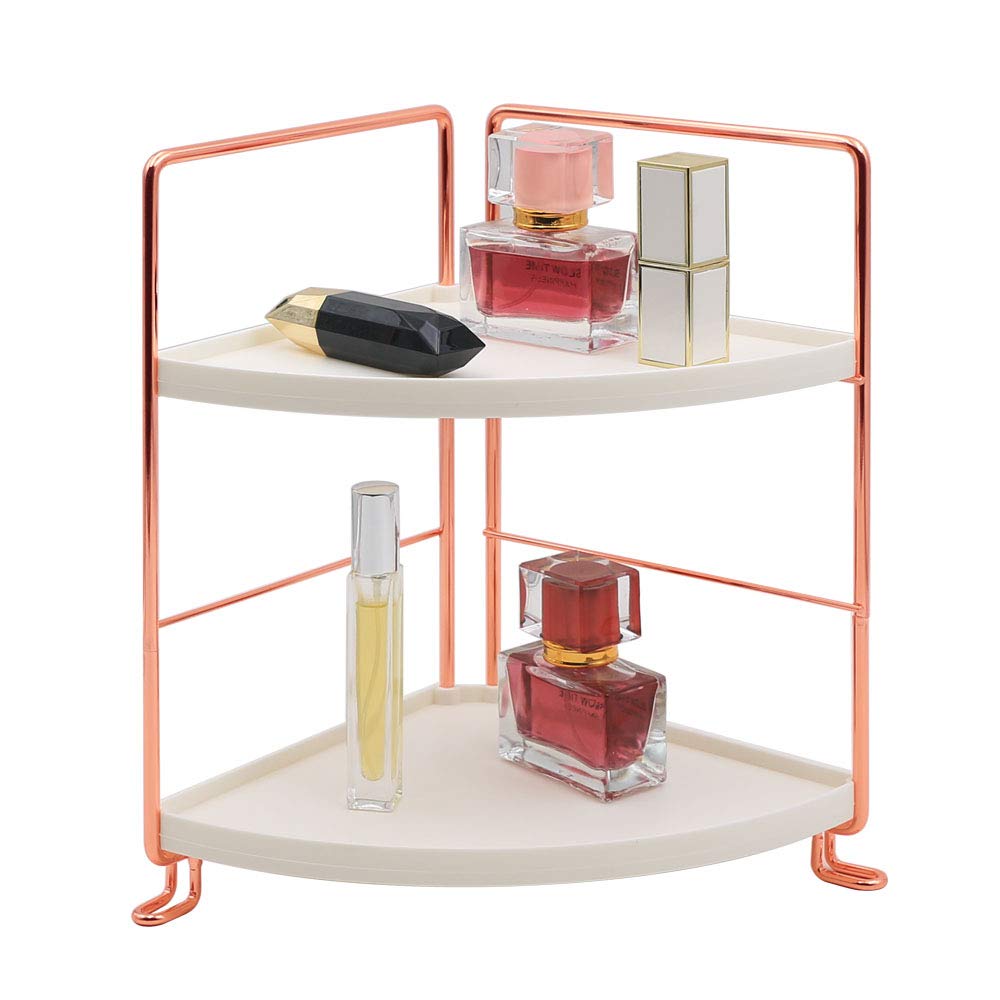 kaileyouxiangongsi 2-Tier Bathroom Countertop Organizer - Vanity Tray Cosmetic & Makeup Storage- Kitchen Spice Rack Standing Shelf - Corner Storage Shelf, Rose Gold