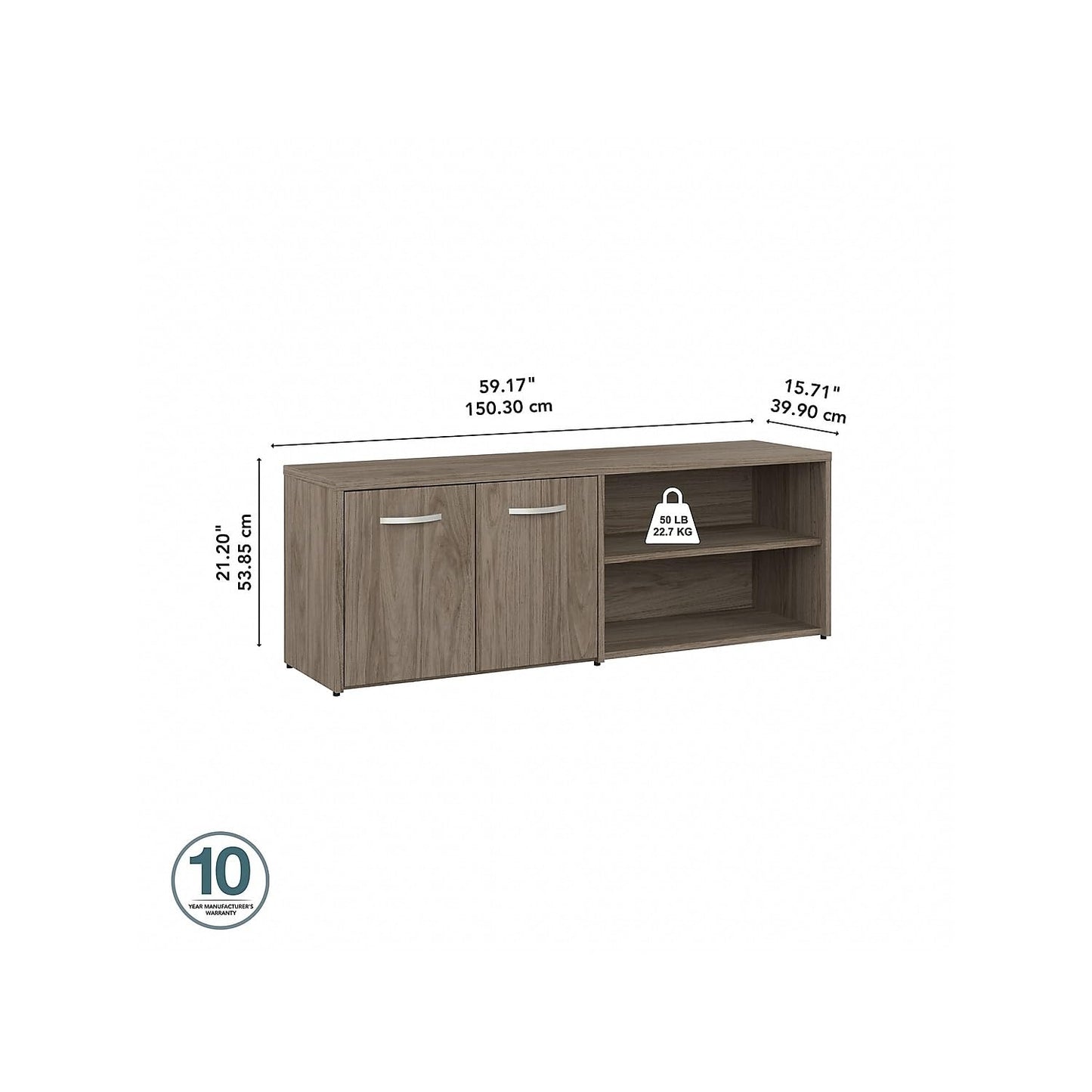 Bush Business Furniture Studio C Low Storage Cabinet with Doors and Shelves in Modern Hickory, Organization for Home or Professional Office