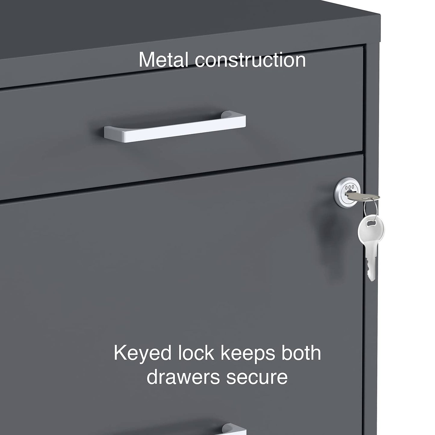 Staples 3-Drawer Vertical File Cabinet, Letter Size Documents, Lockable & Mobile, 18.9" D x 14.3" W x 26.8" H, Charcoal
