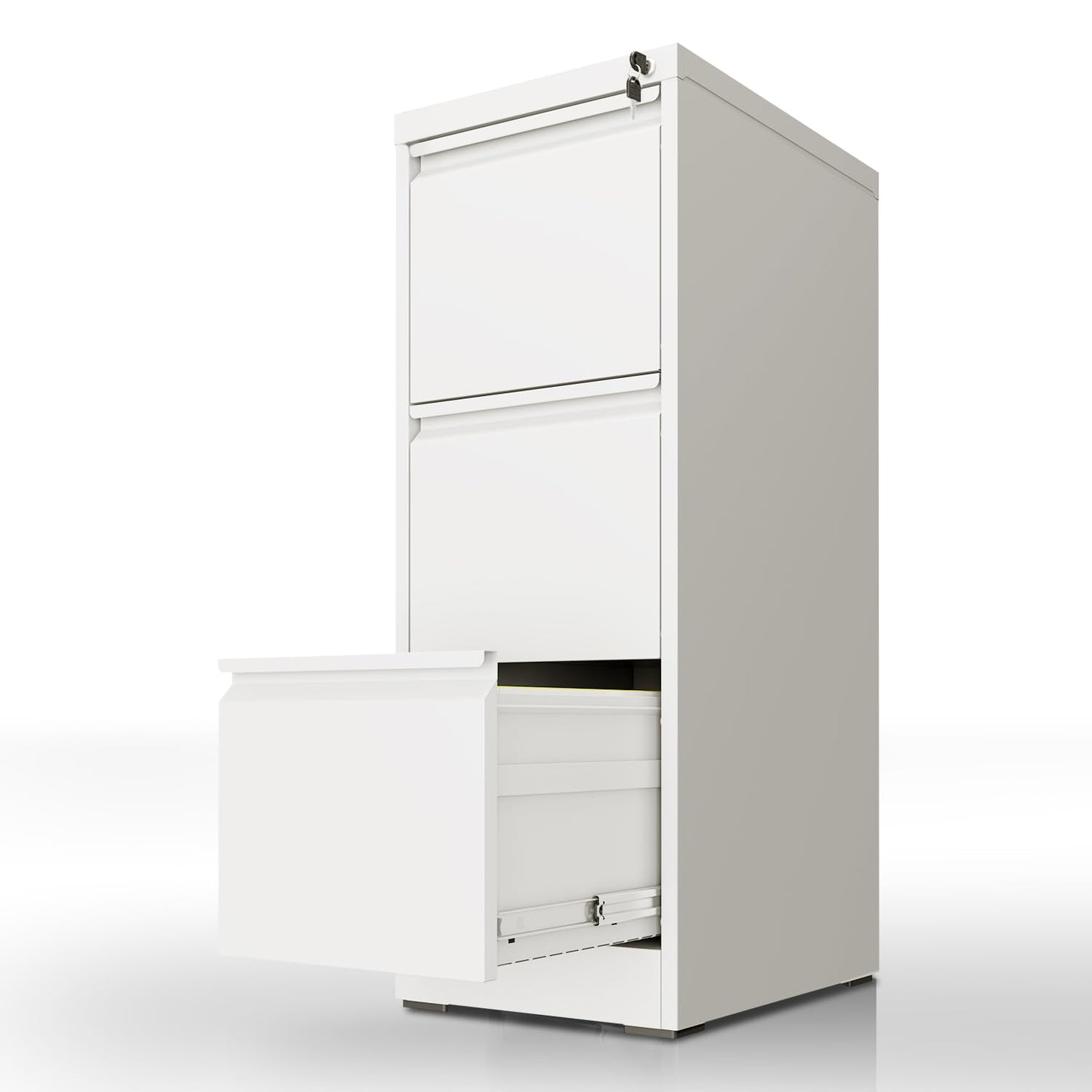 Yukimo 3 Drawer File Cabinet with Lock, Vertical File Cabinet with Lock, Locking File Cabinet Hanging Files for A4/ Legal/Letter,White