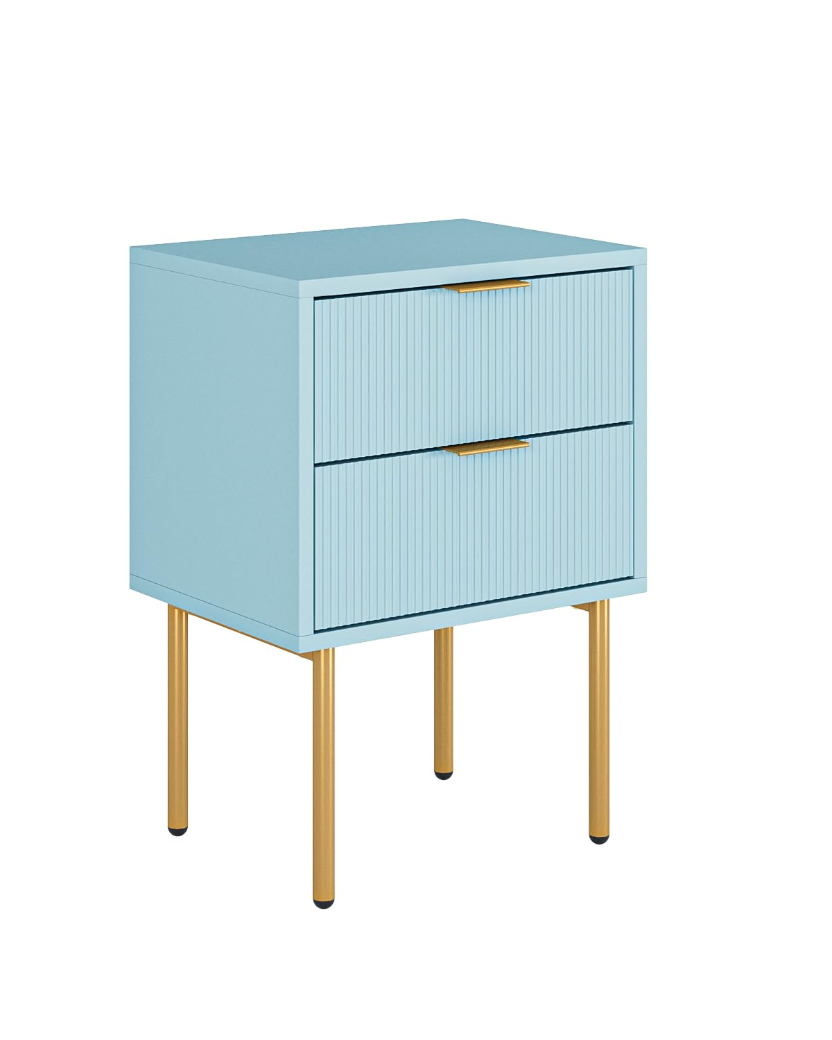 Masupu Night Stand,Mid-Century Modern Bedside Table with 2 Storage Drawer,Small Gold Frame Side End Table for Bedroom,Living Room, Blue