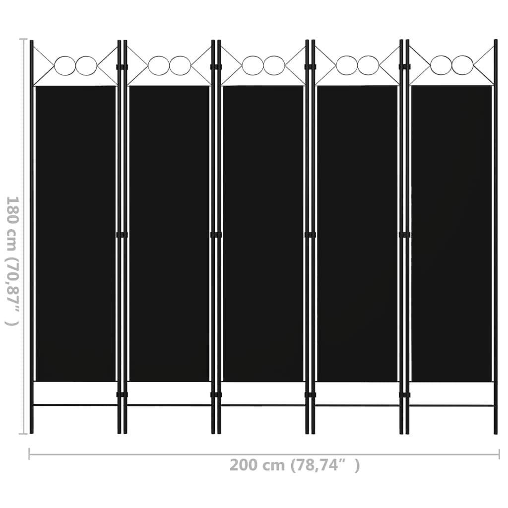 vidaXL vidaXL Room Divider, 5 Panel Folding Privacy Screen for Room Separation, Freestanding Room Divider for Office, Industrial Modern Style, Black