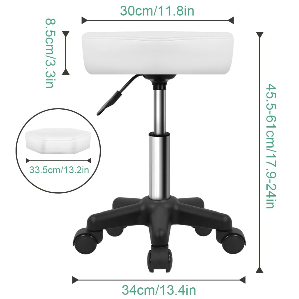 FURWOO Hexagon Rolling Stool Height Adjustable Stool with Wheels for Spa Salon Massage White