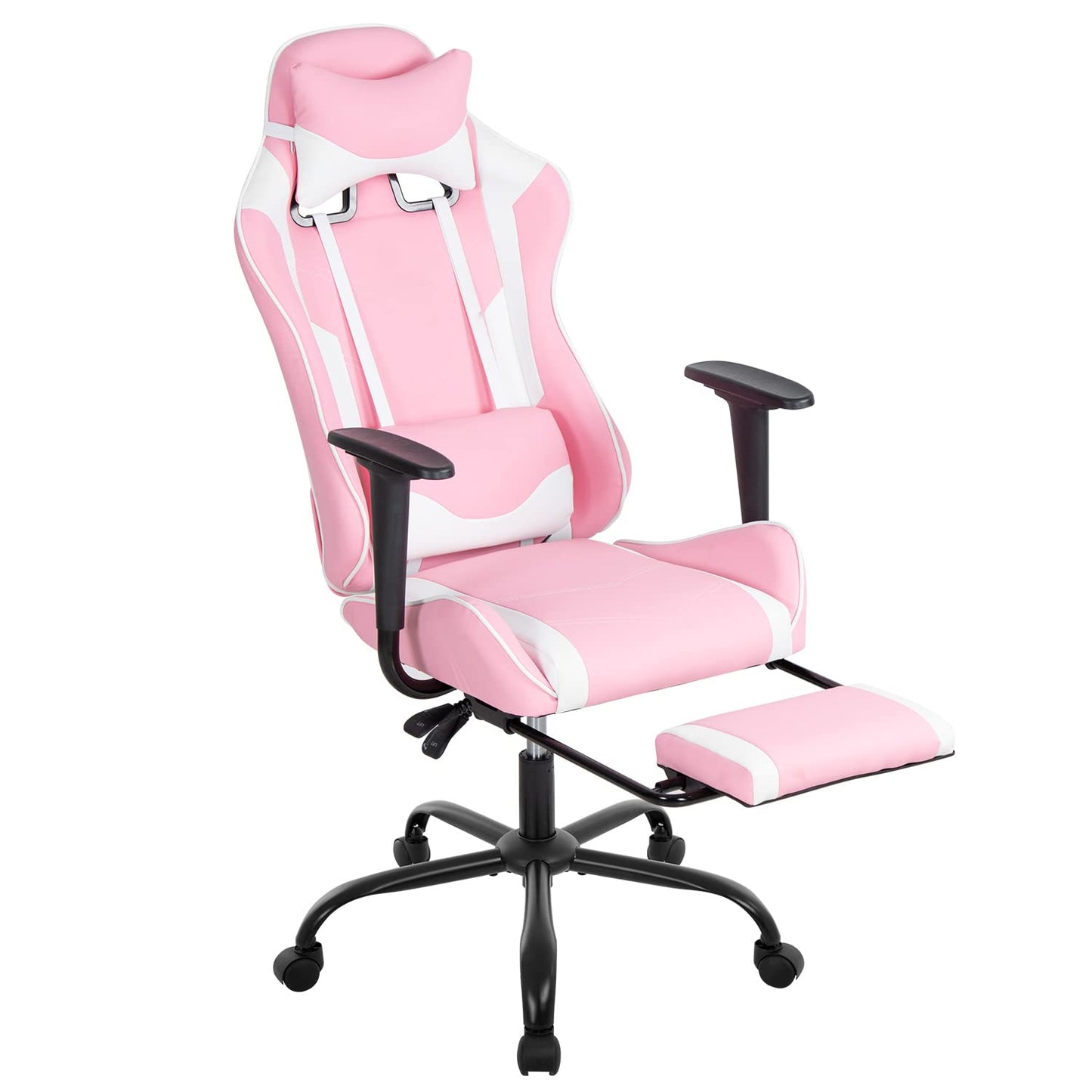 BestOffice | Ergonomic Gaming Chair | Pink | Reclining Computer Chair with Lumbar Support, Headrest Pillow, Adjustable Footrests | 360 Swivel with Heavy Duty Wheels | for Home & Office