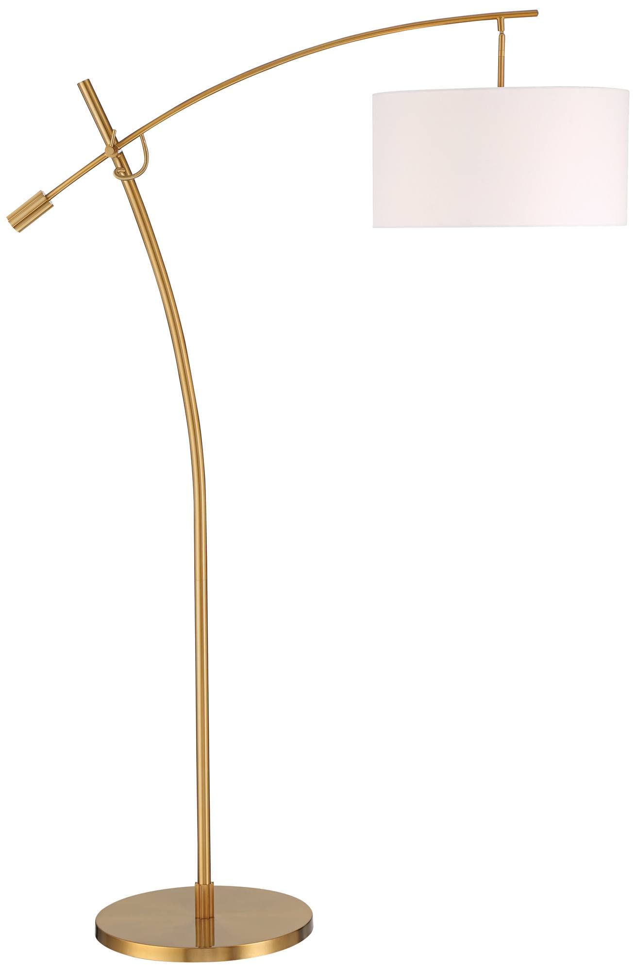 Possini Euro Design Raymond Modern Arc Floor Lamp 69" Tall Warm Gold Metal Adjustable Boom Arm White Linen Drum Shade Decor for Living Room Reading House Bedroom Home Office House